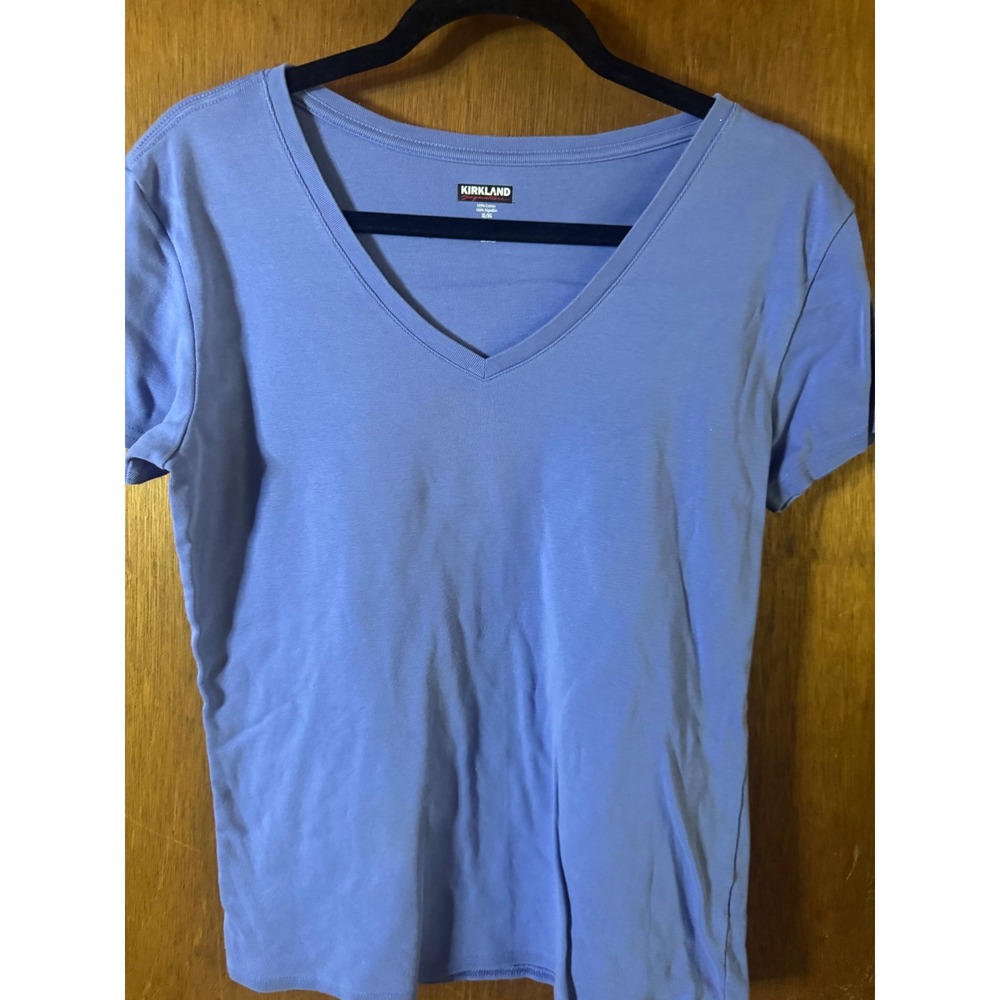 Kirkland Signature Womens V-Neck T-Shirt XL Blue Cotton Short Sleeve 714220